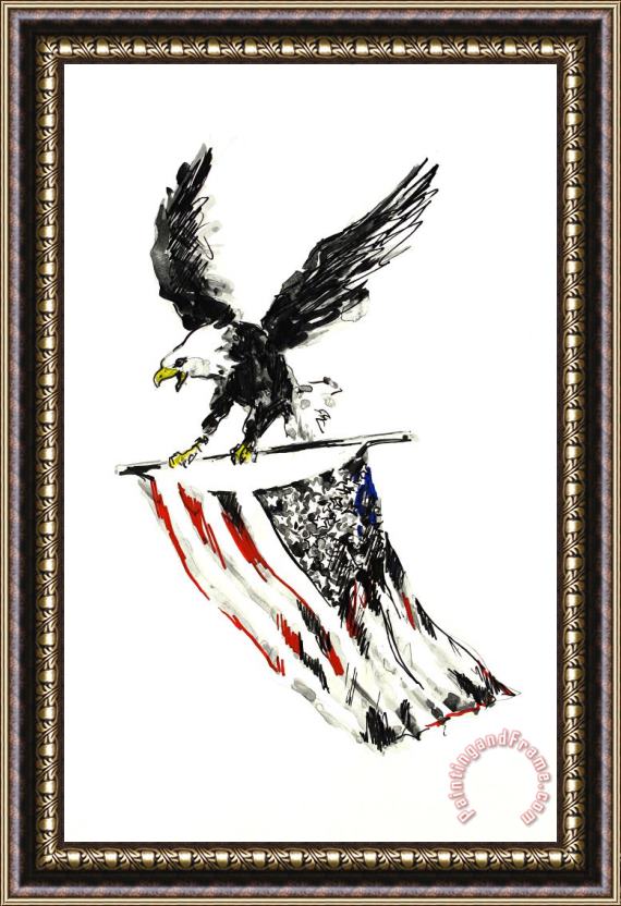 Leroy Neiman Eagle And Flag Framed Painting