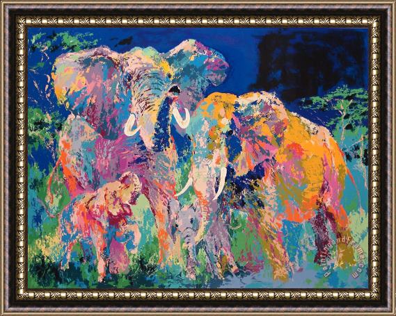 Leroy Neiman Elephant Family Framed Print