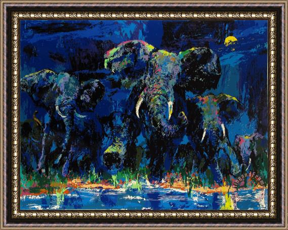 Leroy Neiman Elephant Nocturne Framed Print