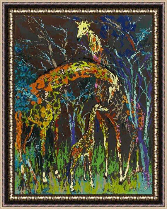Leroy Neiman Giraffe Family Framed Painting