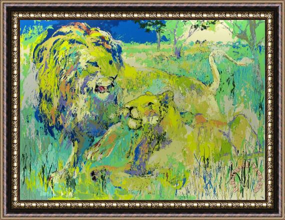 Leroy Neiman Lion Couple Framed Painting