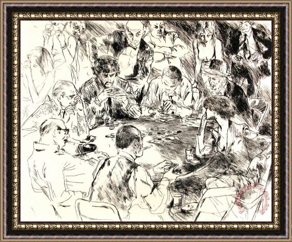 Leroy Neiman Stud Poker, (black & White) Framed Painting