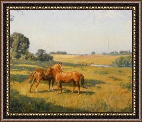 Lionel Walden Framed Paintings - Mare And Foal in a Meadow by Lionel Edwards