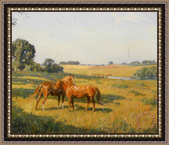 Lionel Edwards Mare And Foal in a Meadow Framed Print