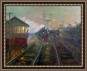 Lionel Walden Framed Paintings - Train at Night by Lionel Walden