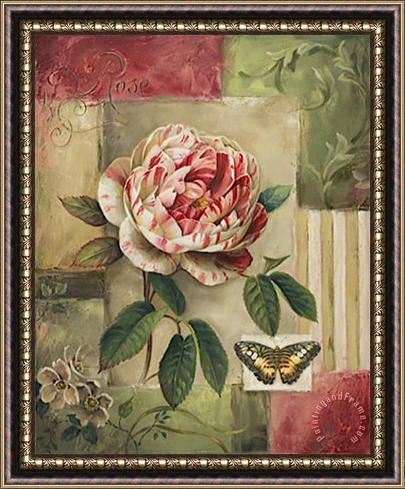 Lisa Audit Rose And Butterfly Framed Painting