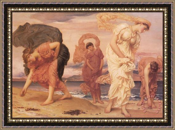 Lord Frederick Leighton Greek Girls Picking Up Pebbles by The Sea Framed Painting