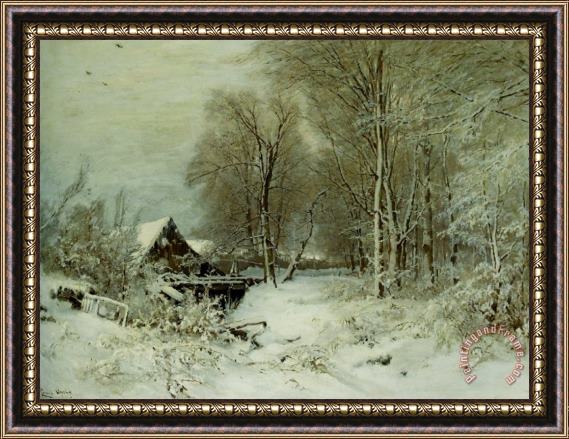 Louis Apol A Cottage in a Snowy Landscape Framed Print