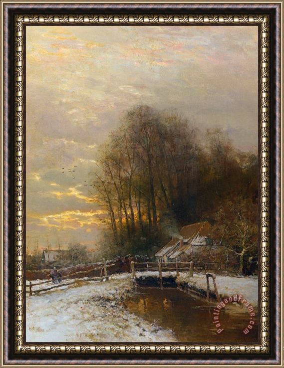 Louis Apol Winter Landscape with Peasant Woman And Child Framed Print