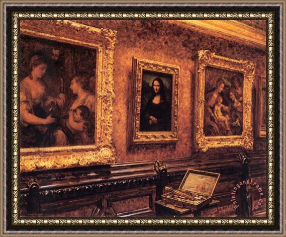 Louis Beroud Mona Lisa at The Louvre Framed Painting