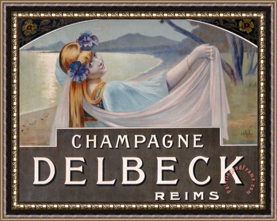 Louis Chalon Advertisement For Champagne Delbeck Framed Painting