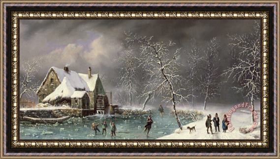 Louis Claude Mallebranche Winter Scene Framed Painting