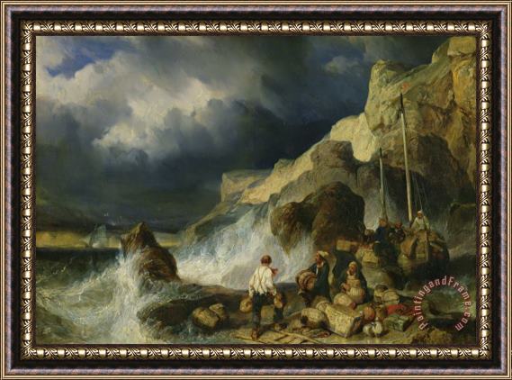 Louis Eugene Gabriel Isabey The Onslaught of the Smugglers Framed Painting
