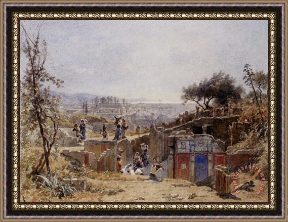 Louis Francais The Excavations at Pompeii Framed Print