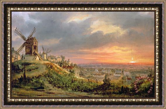 Louis Jacques Mande Daguerre View of the Butte Montmartre Framed Painting