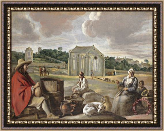 Louis Le Nain Peasants in a Landscape Framed Painting