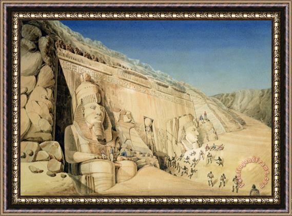 Louis MA Linant de Bellefonds The Excavation Of The Great Temple Of Ramesses II Framed Painting