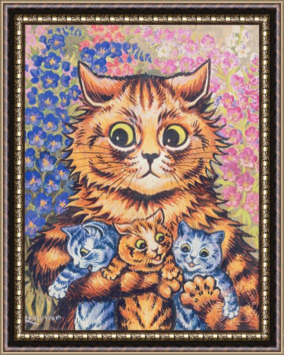 Louis Wain A Cat with her Kittens Framed Print
