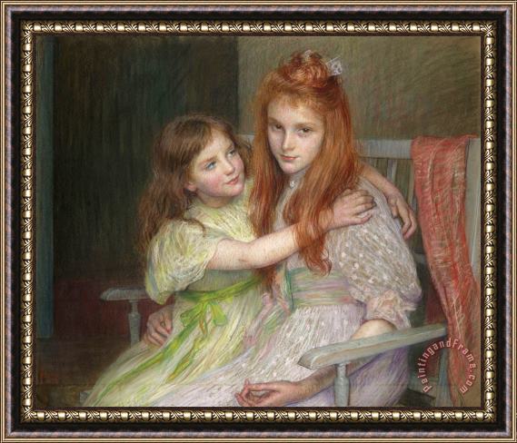 Louise Breslau Two Young Girls Sitting on a Banquette Framed Print