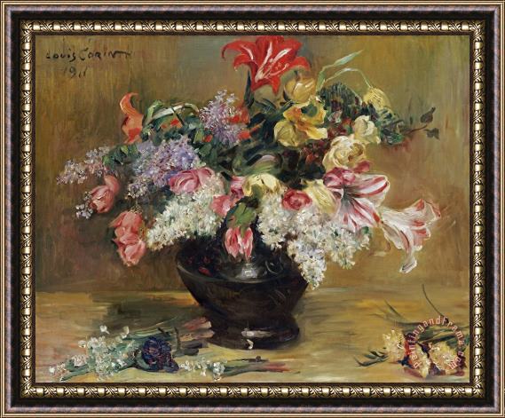 Lovis Corinth Amaryllis, Lilac And Tulips Framed Painting
