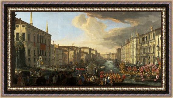 Luca Carlevariis Regatta on The Grand Canal in Honor of Frederick Iv, King of Denmark Framed Painting