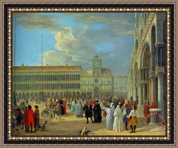 Luca Carlevaris View of Piazza San Marco Framed Painting