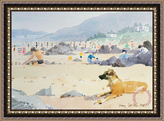 Lucy Willis Dog On The Beach Woolacombe Framed Painting