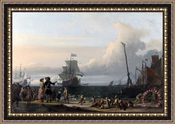 Ludolf Backhuysen Dutch Ships in The Roads of Texel; in The Middle The 'gouden Leeuw', The Flagship of Cornelis Tromp Framed Print