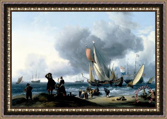 Ludolf Backhuysen Dutchman Embarking Onto a Yacht Framed Painting