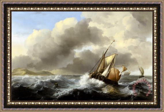 Ludolf Backhuysen Fishing Vessels Offshore in a Heavy Sea Framed Painting