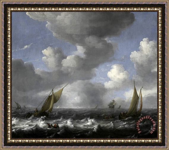 Ludolf Backhuysen Seascape And Fishing Boats Framed Painting