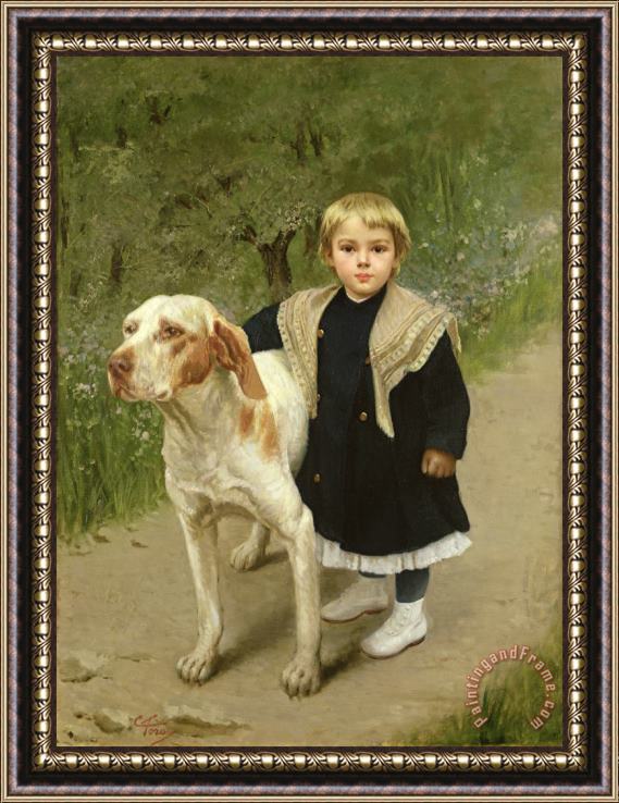 Luigi Toro Young Child and a Big Dog Framed Painting