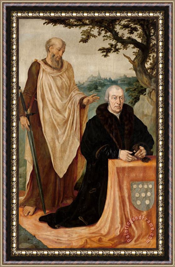 Maarten van Heemskerck Portrait of The Donor Matelief Dammasz. with Saint Paul Framed Painting