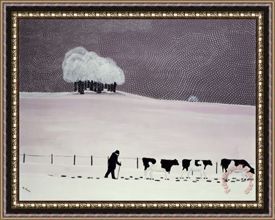Maggie Rowe Cows in a snowstorm Framed Painting