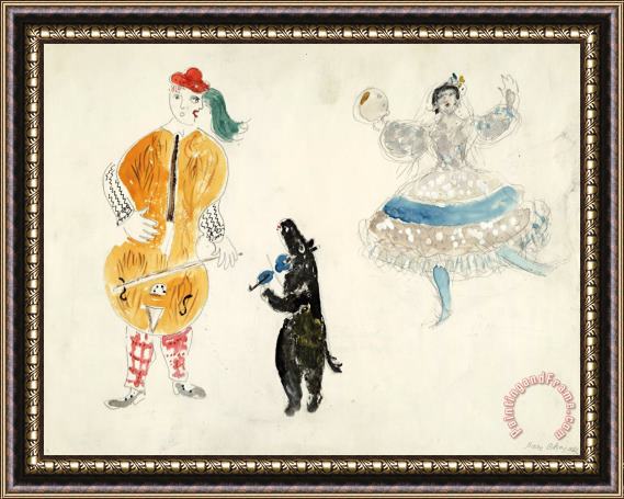 Marc Chagall A Bandura Player, a Bear And Zemphira, Costume Design for Aleko (scene Ii). (1942) Framed Print