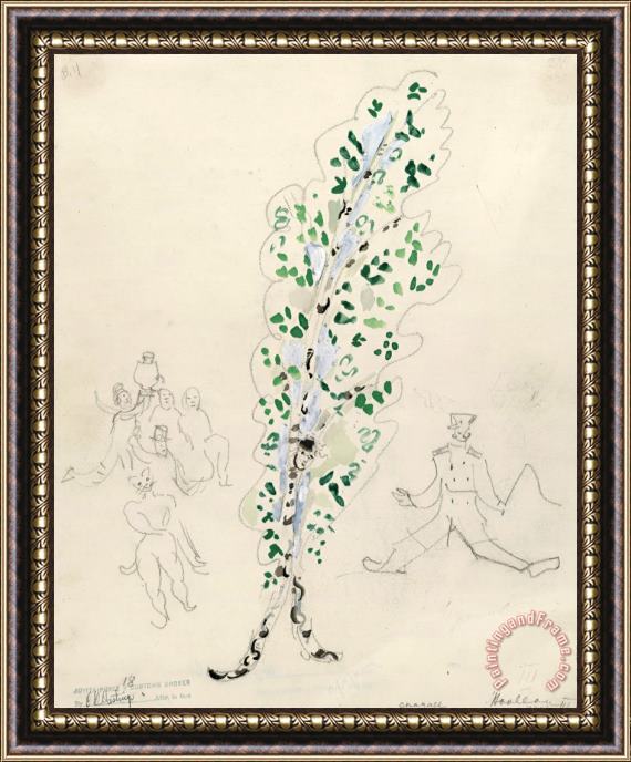 Marc Chagall A Birch Tree, Costume Design for Aleko (scene Iii). (1942) Framed Painting