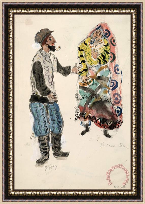 Marc Chagall A Fortune Teller And a Gypsy, Costume Design for Aleko (scene I). (1942) Framed Painting