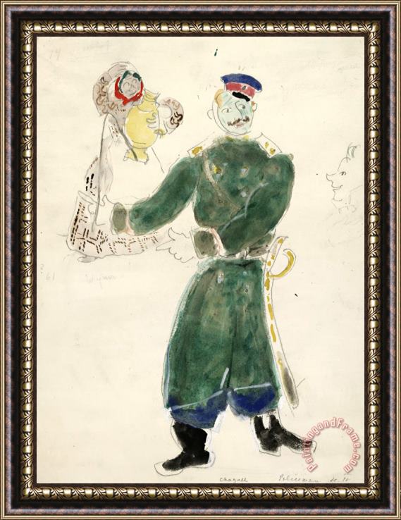Marc Chagall A Policeman And a Peasant, Costume Design for Aleko (scene Iv). (1942) Framed Print