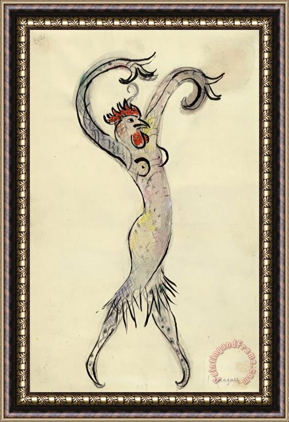 Marc Chagall A Rooster, Costume Design for Aleko (scene Iv). (1942) Framed Painting