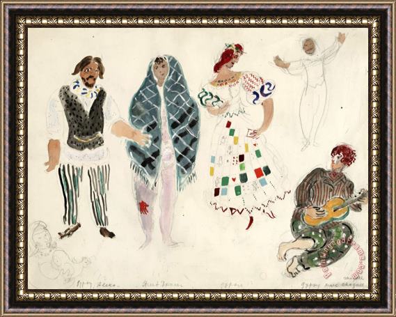 Marc Chagall A Street Dancer And Gypsies, Costume Design for Aleko (scene Ii). (1942) Framed Print