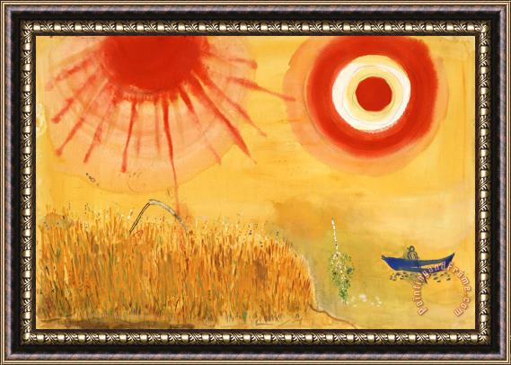 Marc Chagall A Wheatfield on a Summer's Afternoon. Study for Backdrop for Scene III of The Ballet Aleko. (1942) Framed Painting