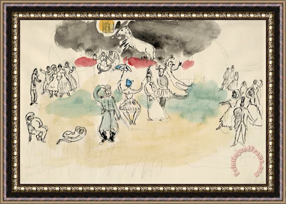 Marc Chagall Aleko's Fantasy. Sketch for The Choreographer for Scene IV of The Ballet Aleko. (1942) Framed Painting