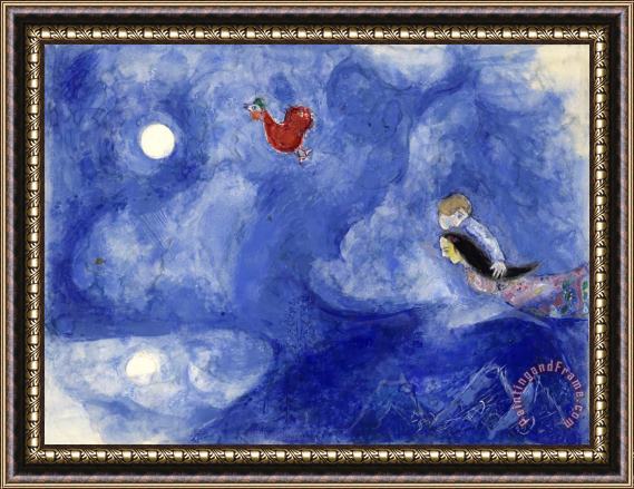 Marc Chagall Aleko And Zemphira by Moonlight. Study for Backdrop for Scene 1 of The Ballet Aleko. (1942) Framed Painting