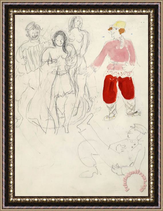 Marc Chagall Bathers And Youths, Sketch for The Choreographer for Aleko (scene Iii). (1942) Framed Print