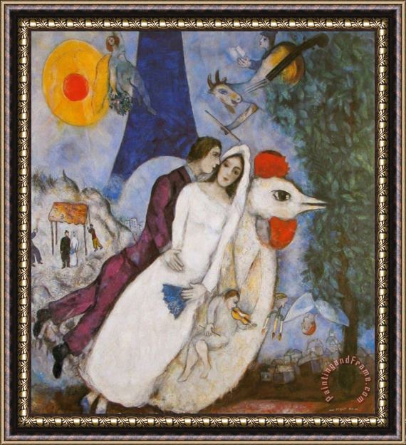 Marc Chagall Bridal Couple with Eiffel Spride Framed Print