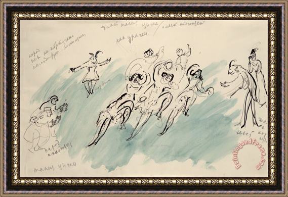 Marc Chagall Dance of The Gypsies. Sketch for The Choreographer for Scene 4 of The Ballet Aleko. (1942) Framed Print