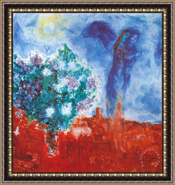 Marc Chagall Die Liebenden Uber St Paul C 1971 Framed Painting