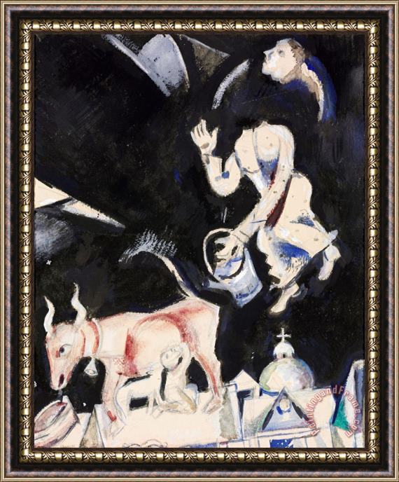Marc Chagall Donkey on The Roof Framed Painting