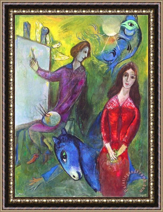 Marc Chagall The Artist And His Model Framed Painting