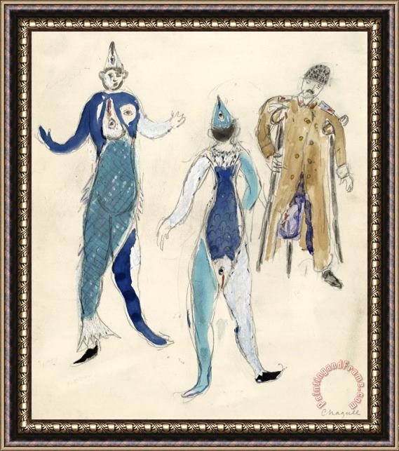 Marc Chagall Two Fish And a Veteran. Costume Design for Scene IV of The Ballet Aleko. (1942) Framed Painting